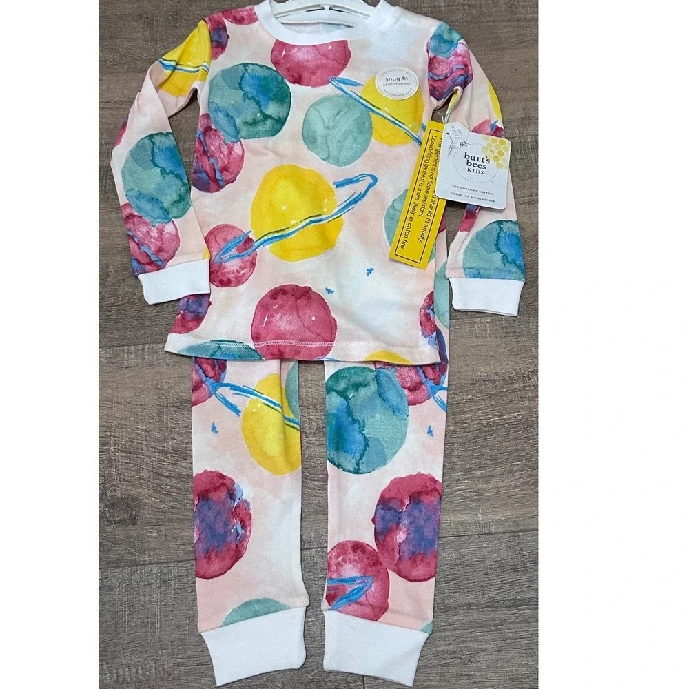 Burt's Bees Kids Organic Cotton Pajamas 2T Snug Fit Space Planet Watercolor Set